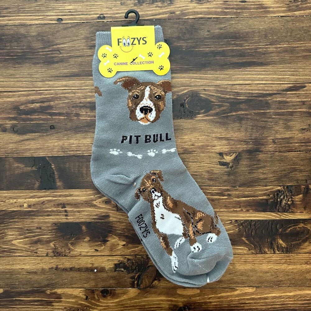NWT Foozys Pit Bull Print Dog Gray Crew Socks Women's One Size